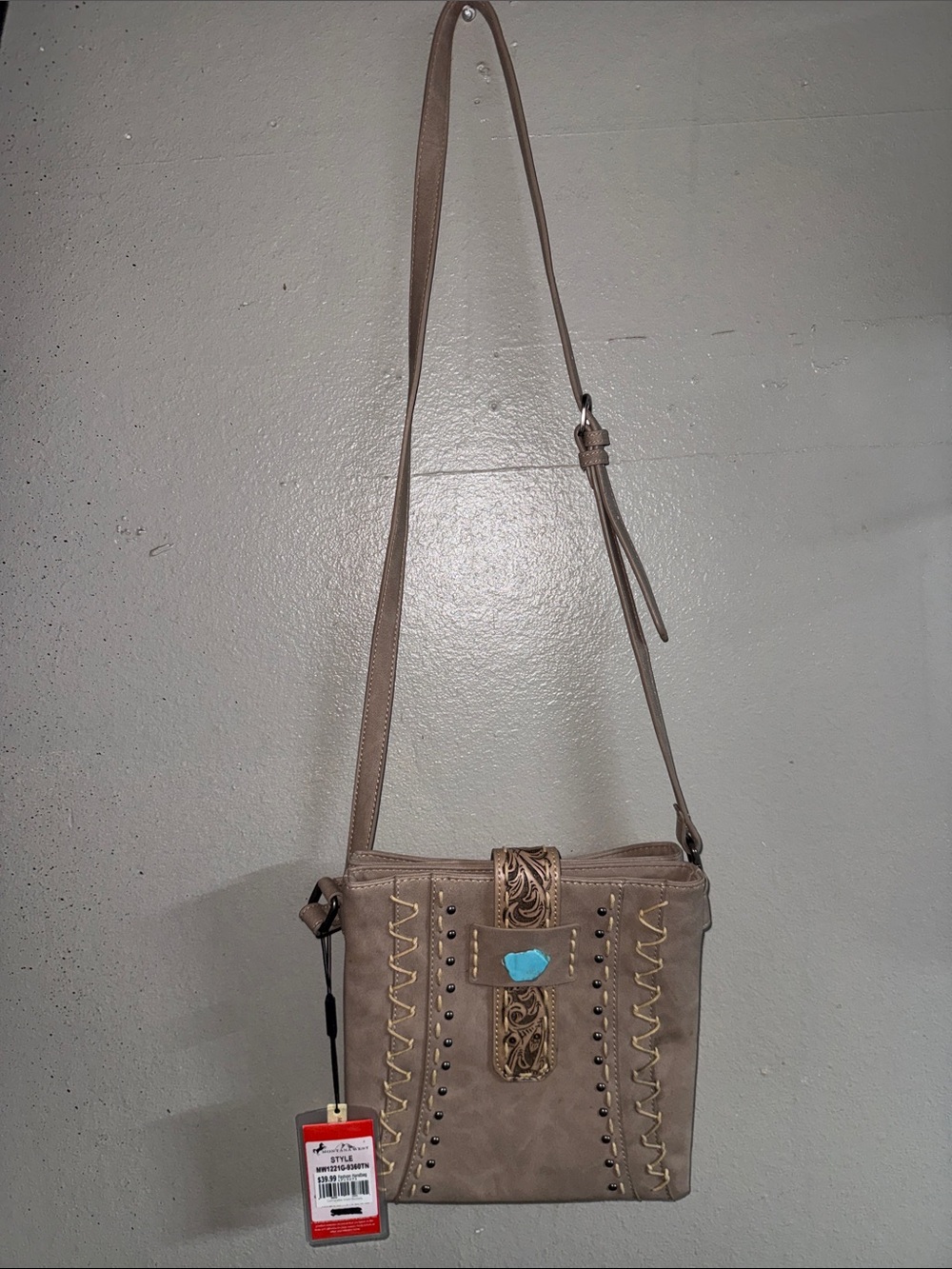 Montana West Taupe Crossbody with Turquoise Accent